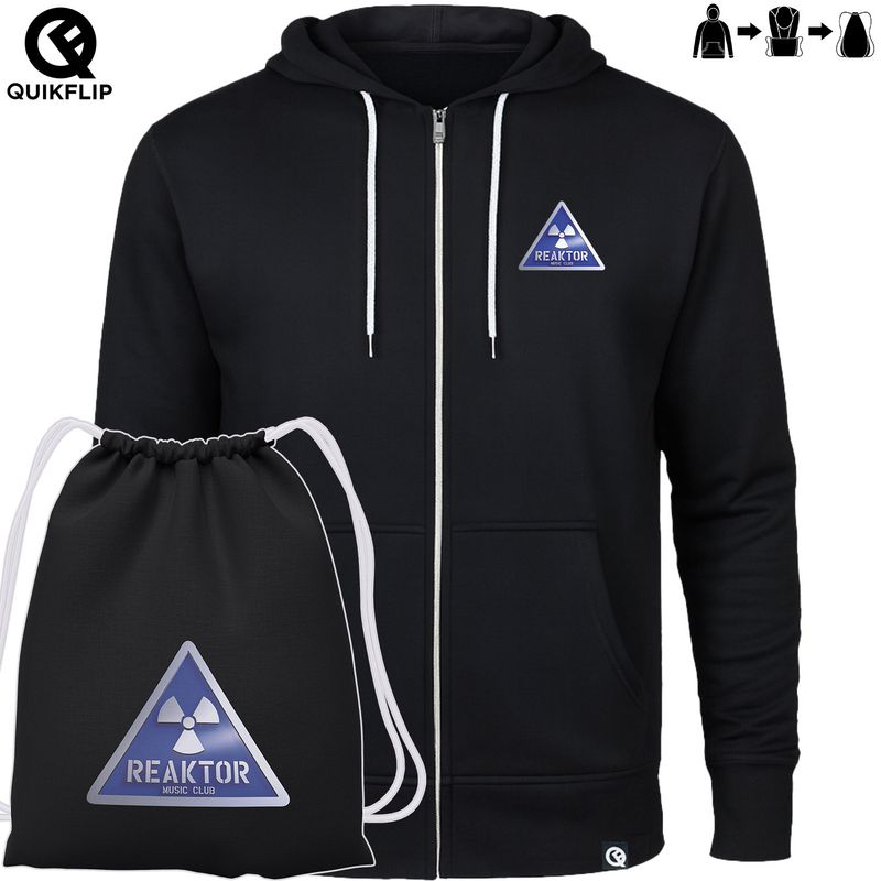 Quikflip© REAKTOR Zip-Hoodie mit integriertem Festival-Bag | Blue-Logo (Unisex)