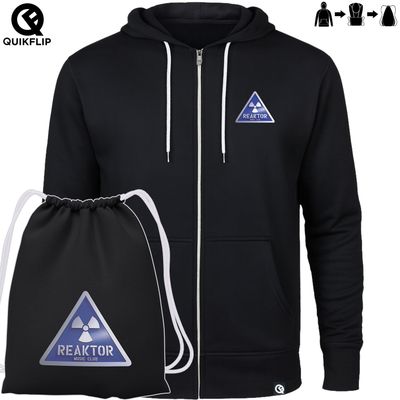 Quikflip© REAKTOR Zip-Hoodie mit integriertem Festival-Bag | Blue-Logo (Unisex)