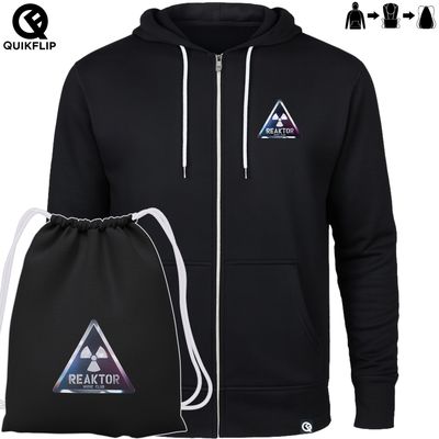 Quikflip© REAKTOR Zip-Hoodie mit integriertem Festival-Bag | Chromelook-Logo (Unisex)
