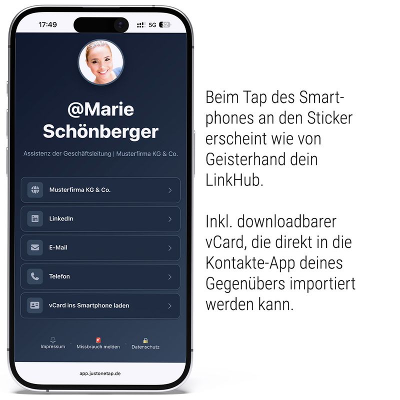 NFC-Sticker aus PVC zum Aufkleben mit Link zu deinen Kontaktdaten (JustOneTap-LinkHub)