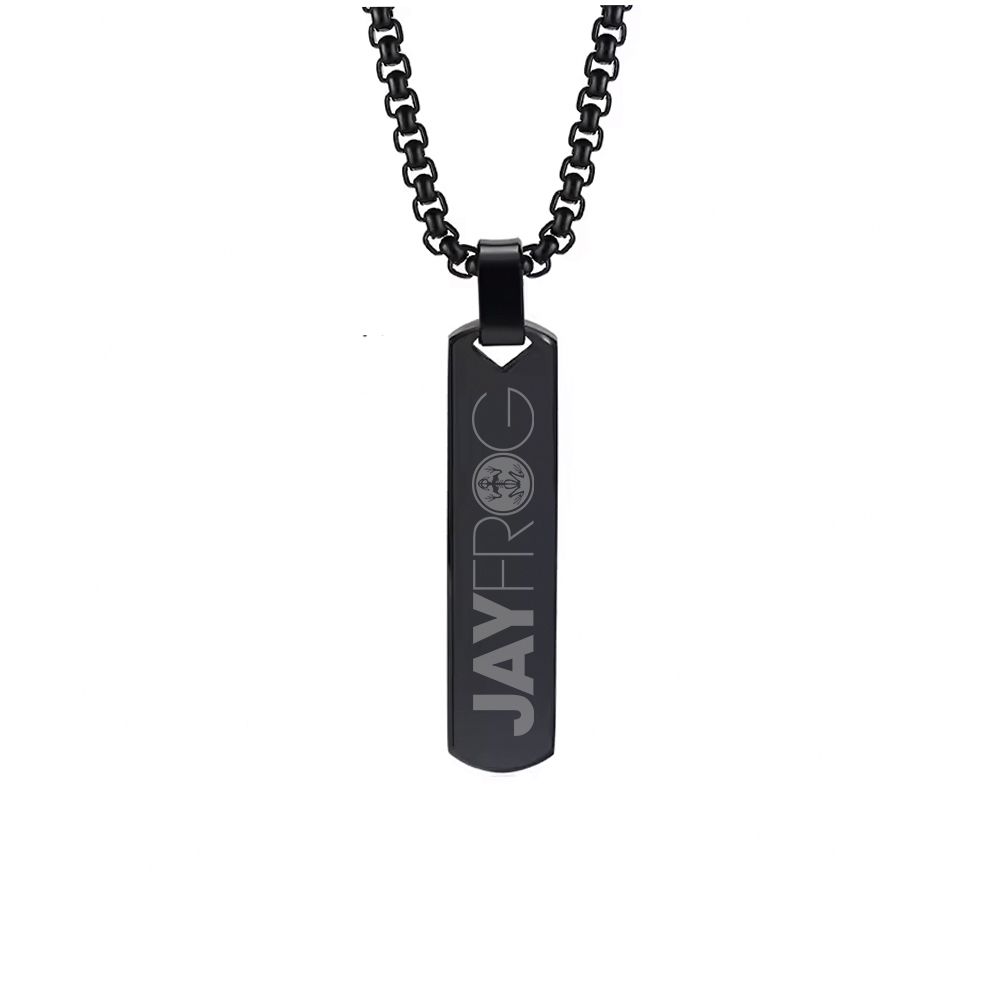 Halskette mit lasergraviertem Jay Frog Pendent aus Edelstahl (Barrenform / Anhänger hochpoliert)