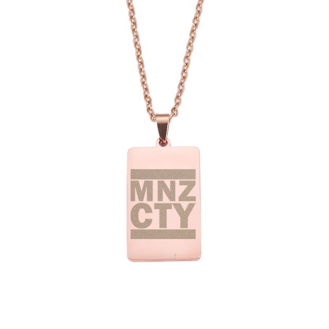 "MNZ CTY" Halskette mit lasergraviertem Pendent aus Edelstahl (Rechteckform / Anhänger hochpoliert)