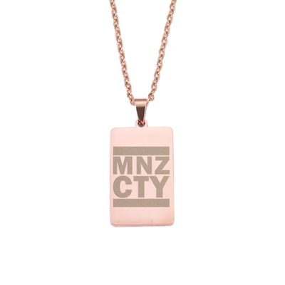 "MNZ CTY" Halskette mit lasergraviertem Pendent aus Edelstahl (Rechteckform / Anhänger hochpoliert)