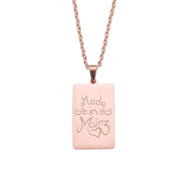 "Made in Mainz" Halskette mit lasergraviertem Pendent aus Edelstahl (Rechteckform / Anhänger hochpoliert)