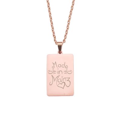 "Made in Mainz" Halskette mit lasergraviertem Pendent aus Edelstahl (Rechteckform / Anhänger hochpoliert)