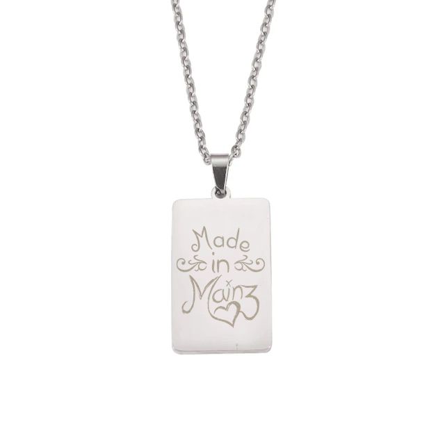 "Made in Mainz" Halskette mit lasergraviertem Pendent aus Edelstahl (Rechteckform / Anhänger hochpoliert)