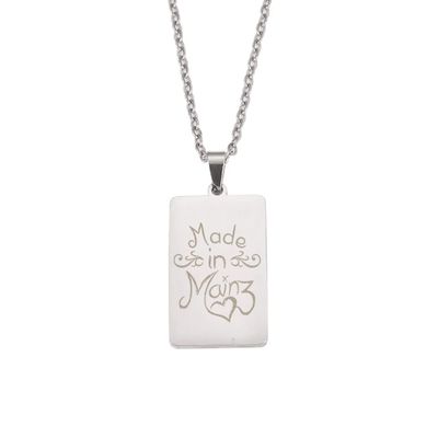 "Made in Mainz" Halskette mit lasergraviertem Pendent aus Edelstahl (Rechteckform / Anhänger hochpoliert)