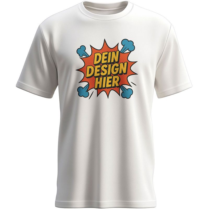 Herren T-Shirt mit Rundhalsausschnitt, Farbe Weiß (Inkl. zwei Druckbereichen vorne und/oder hinten)