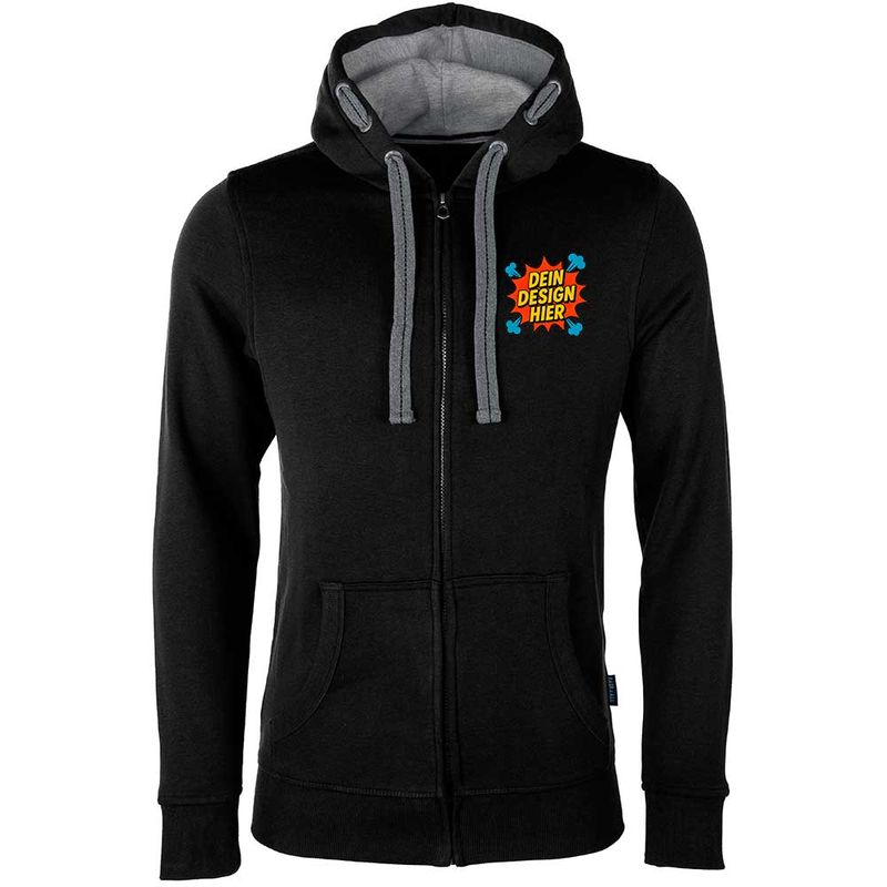Luxury Reißverschlussjacke, Farbe Schwarz (Inkl. zwei Druckbereichen vorne und/oder hinten)