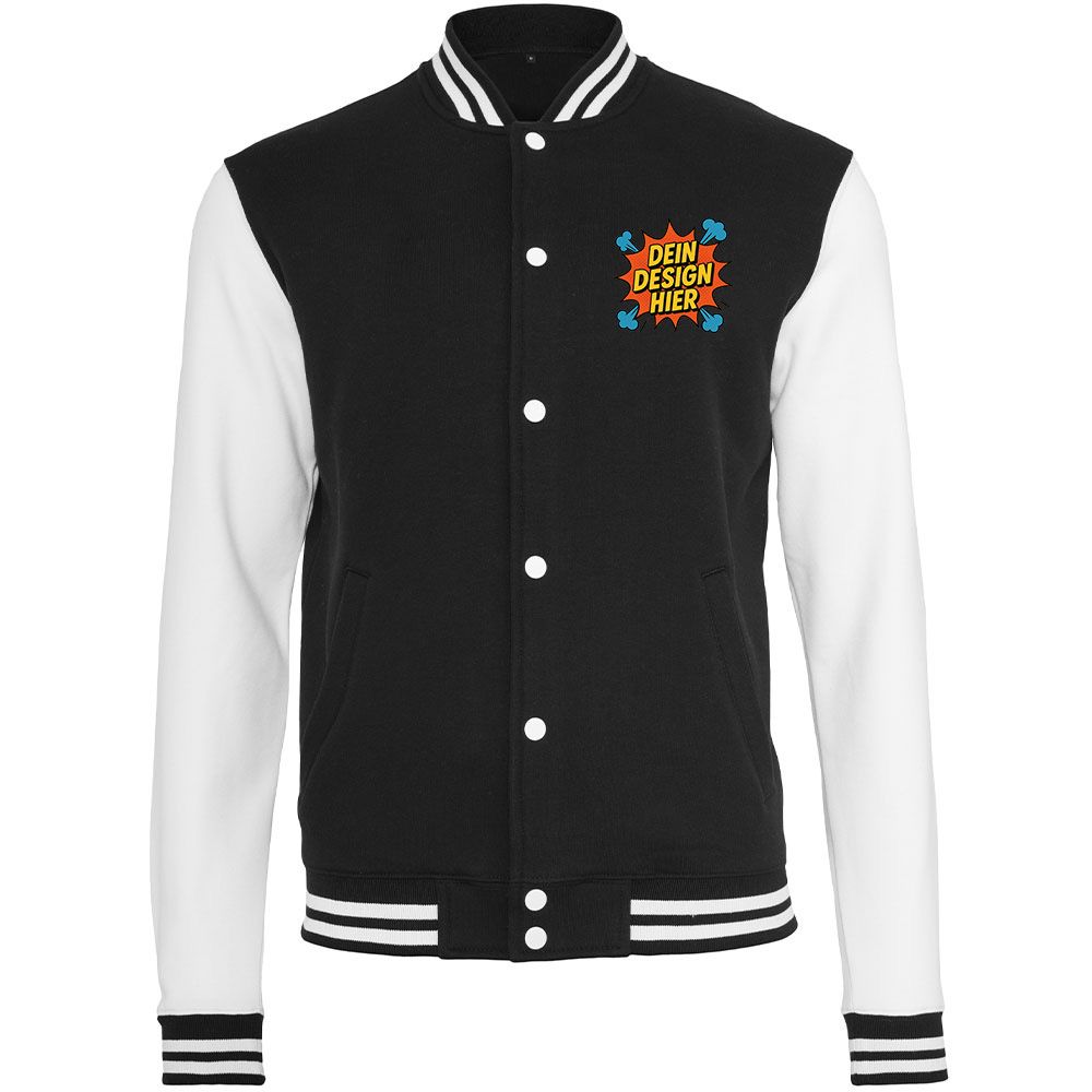 Collegejacke, Farbe Schwarz/Weiß (Inkl. zwei Druckbereichen vorne und/oder hinten)