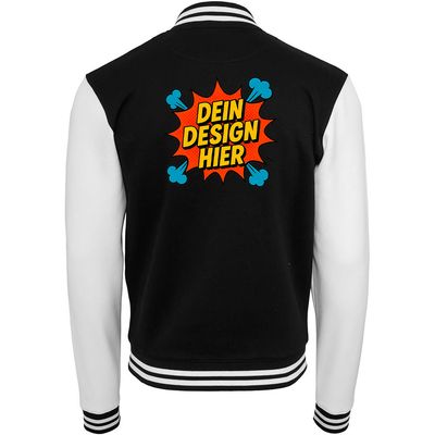 Collegejacke, Farbe Schwarz/Weiß (Inkl. zwei Druckbereichen vorne und/oder hinten)