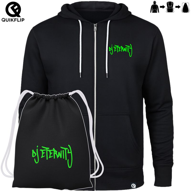 Quikflip© DJ Eternity Zip-Hoodie mit integriertem Festival-Bag (Unisex)
