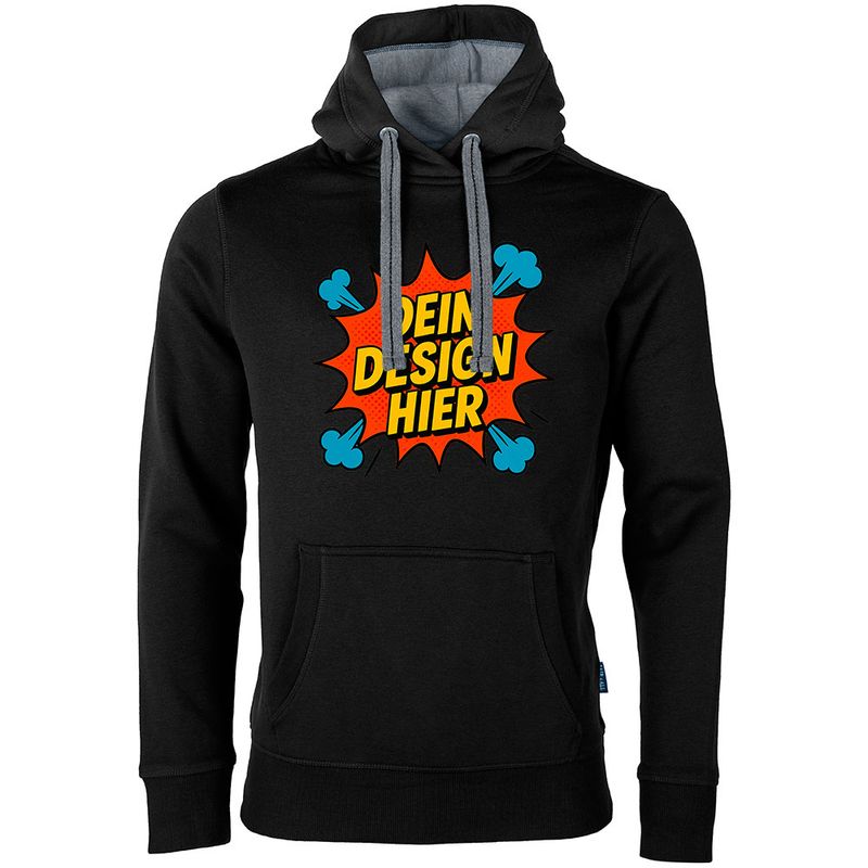 Luxury Hoodie, Farbe Schwarz (Inkl. zwei Druckbereichen vorne und/oder hinten)
