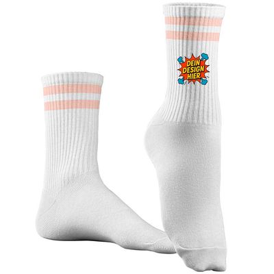 Tennissocken, Farbe Weiß mit rosa Streifen (Inkl. Druck auf beiden Außenseiten)