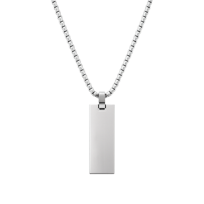 Halskette mit lasergraviertem Pendent aus Edelstahl (Schmale Rechteckform / Anhänger hochpoliert)
