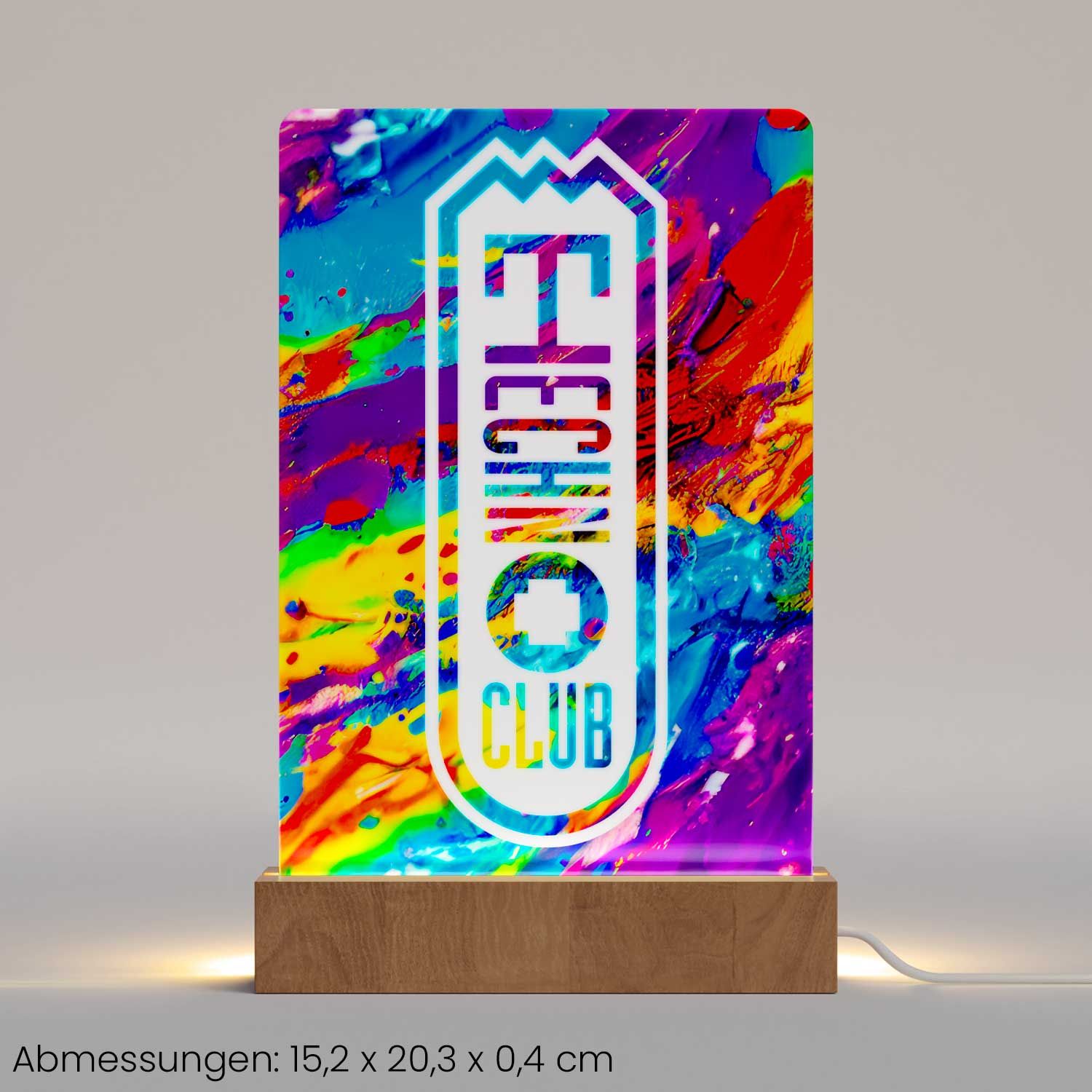 Technoclub "Colorful Explosion" Aufsteller mit brillantem HD-Druck und LED-Beleuchtung