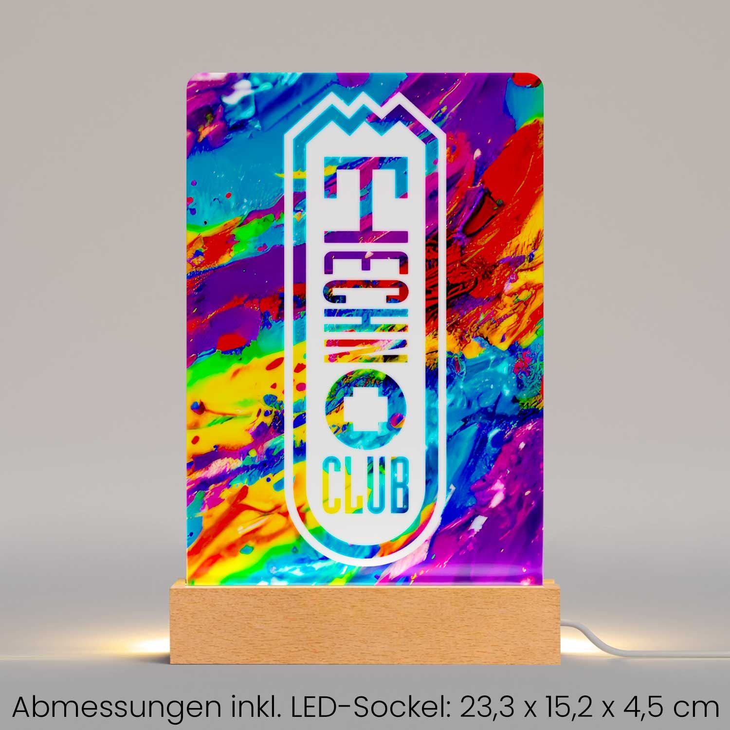 Technoclub "Colorful Explosion" Acrylglasbild mit brillantem HD-Druck und LED-Beleuchtung