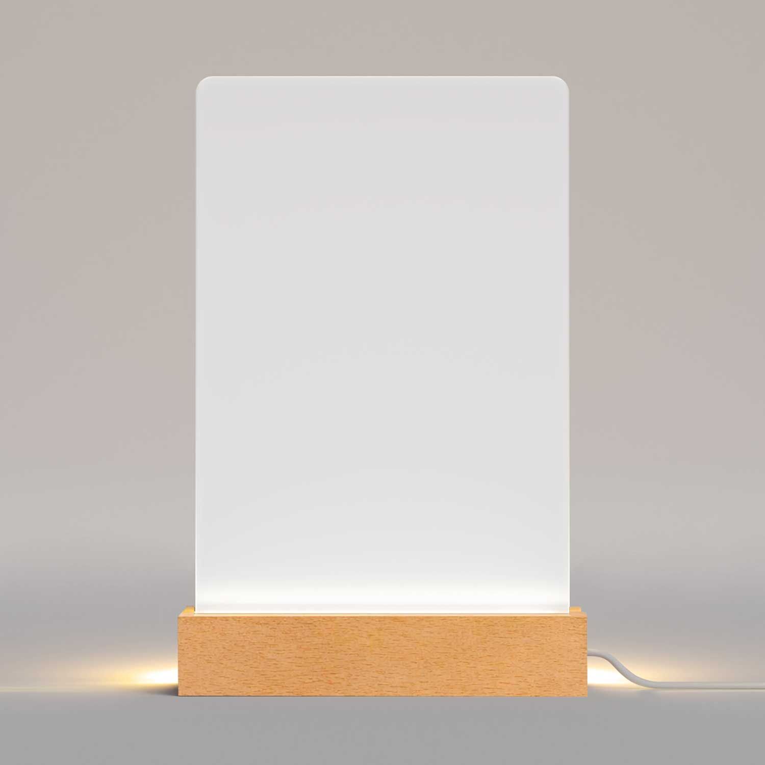 Acrylglas-Aufsteller mit deinem Design (inkl. Holzsockel und LED-Beleuchtung)