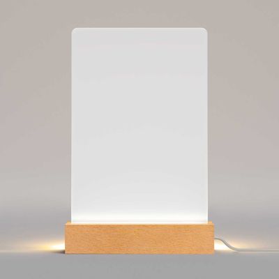 Acrylglas-Aufsteller mit deinem Design (inkl. Holzsockel und LED-Beleuchtung)
