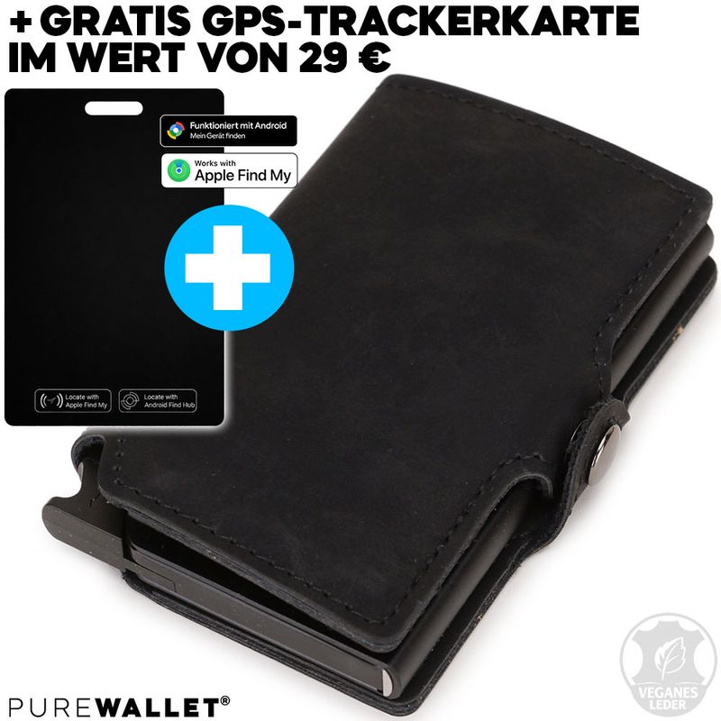 PureWallet® Bundle: Premium Smart-Wallet (Farbe Schwarz) mit Platz für bis zu acht Karten, Scheinfach + GRATIS Trackerkarte