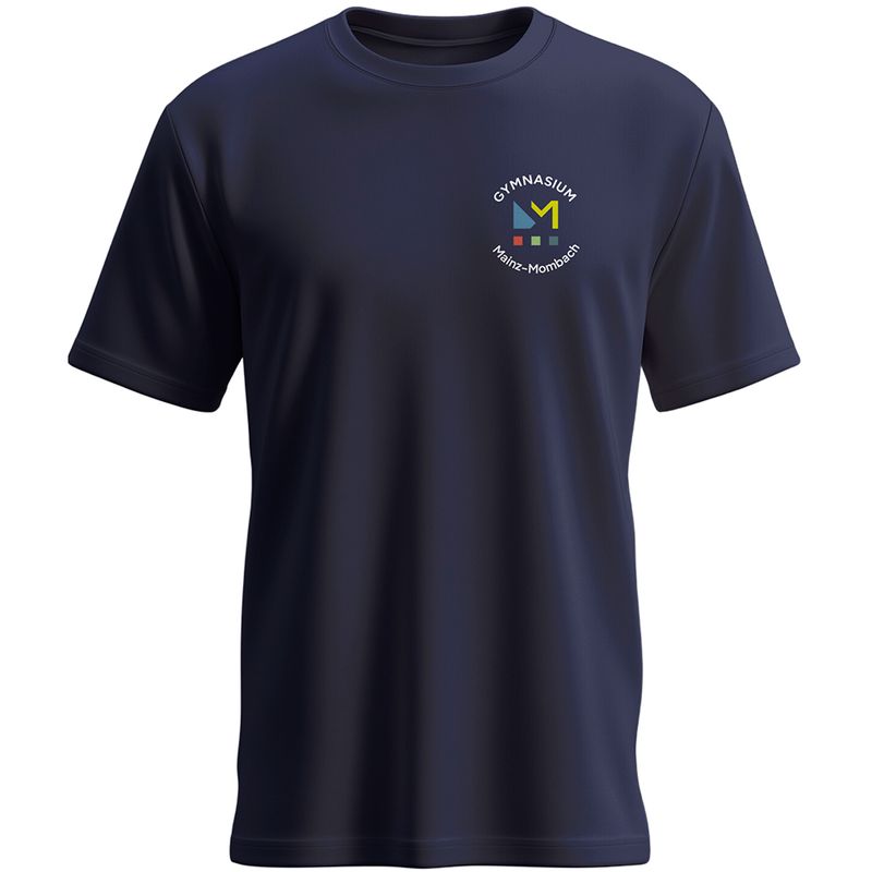 GymMo T-Shirt (Men) | Mehrfarbiges Logo, rund + Backprint mit Hai in Silber-Finish