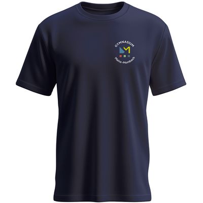 GymMo T-Shirt (Men) | Mehrfarbiges Logo, rund + Backprint mit Hai in Silber-Finish