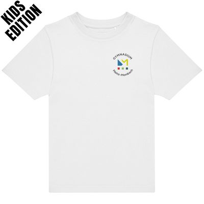 GymMo T-Shirt (Kids Edition) | Mehrfarbiges Logo, rund + Backprint mit Hai in Silber-Finish