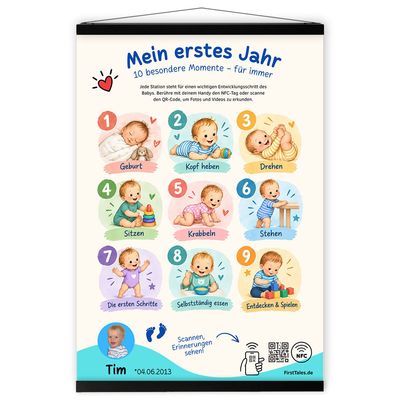 Meilenstein-Poster für Babys inkl. MDF-Posterleisten, 59,4 × 84,1 cm | TapTales