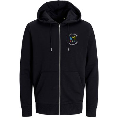 GymMo Zip-Jacket (Unisex) | Mehrfarbiges Logo, rund + Backprint mit Hai in Silber-Finish