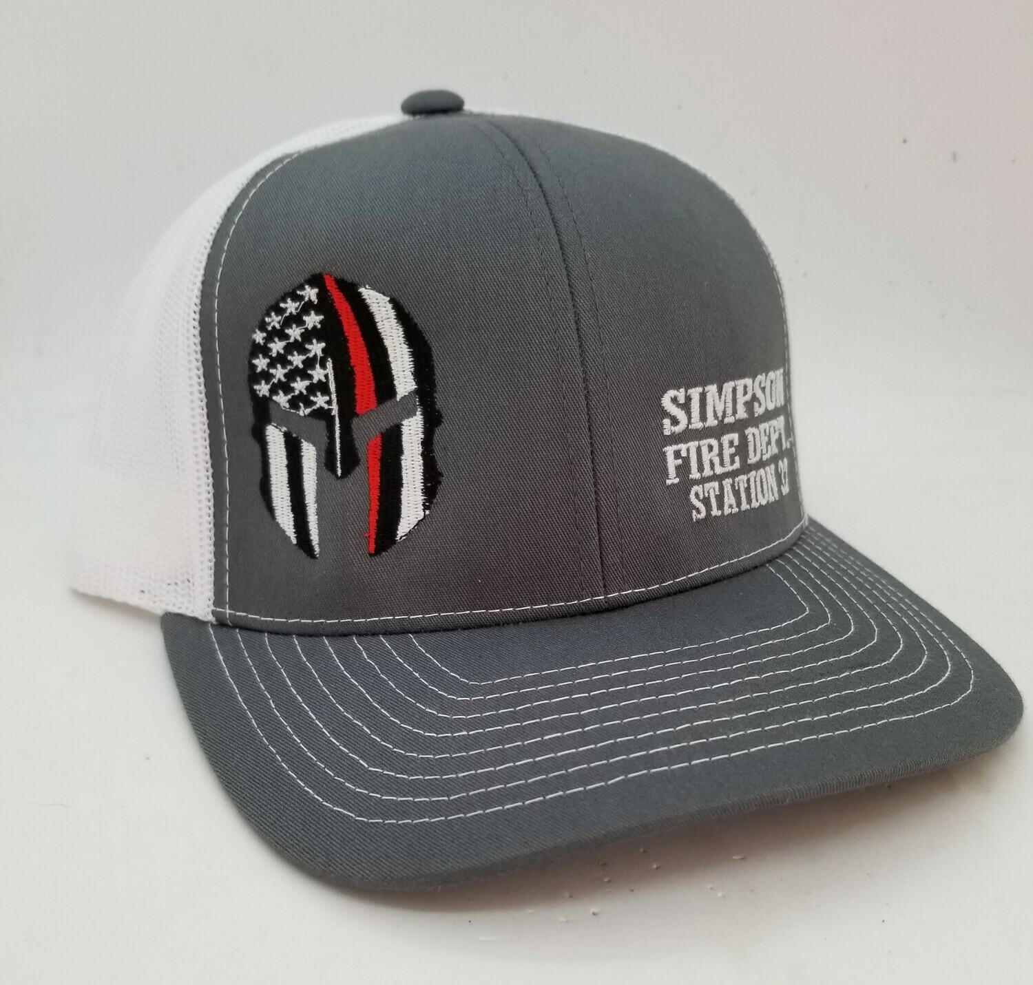 Custom Fire Department Red Stripe Helmet Adjustable Hat - Many Hat Colors Available!!!