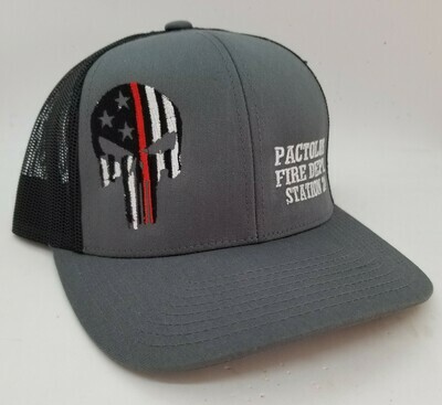 Custom Fire Department Red Stripe Skull Flex-Fit Hat - Many Hat Colors Available!!!