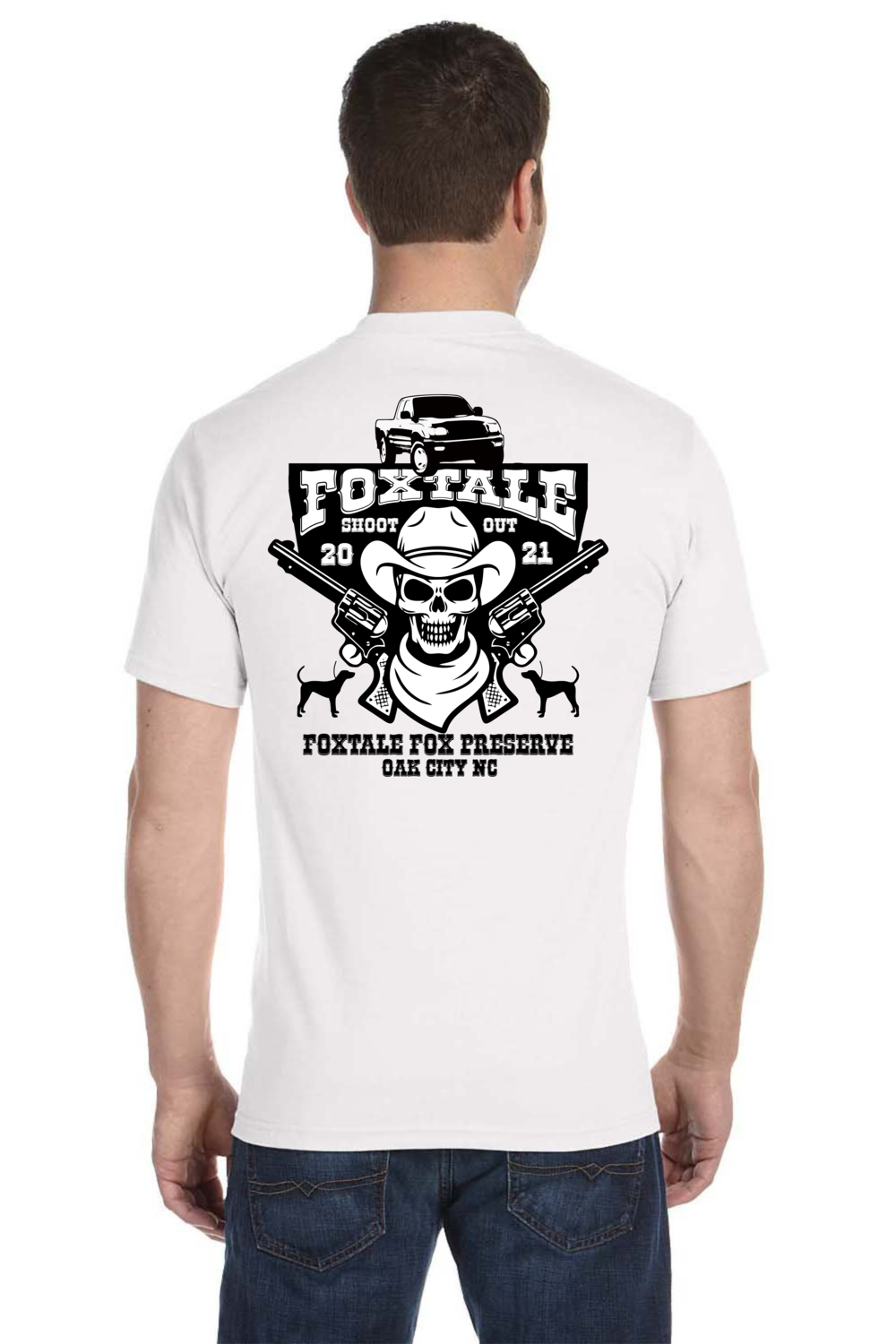 Fox Tale Shootout - Short Sleeve Cotton T-Shirt - Youth and Adult Sizes, Color: White