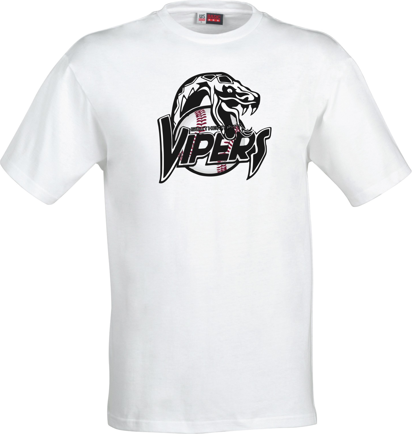 Short Sleeve Cotton T-Shirt with Vipers Color Logo - Available in 2 colors, Color: White