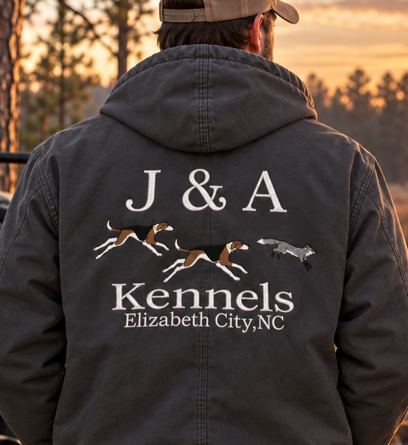 Dogs Running Gray or Red Fox Custom Kennel Coat Dogs Running Gray or Red Fox Custom Kennel Coat