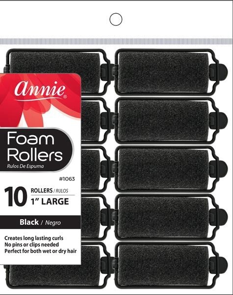Annie Large Foam Rollers Black [10PC]