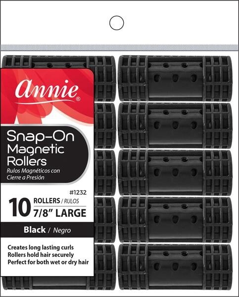 ANNIE LARGE SNAP-ON MAGNETIC ROLLERS 10CT BLACK