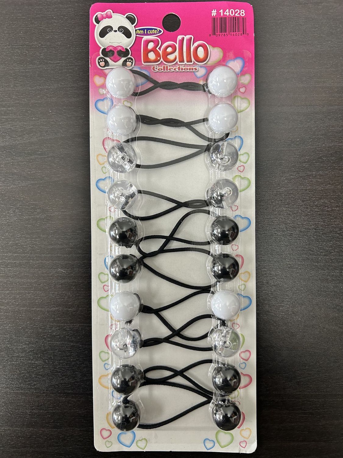 10 BALL / 16MM PONYTAIL HOLDERS, Color: CLEAR &amp; WHITE &amp; BLACK