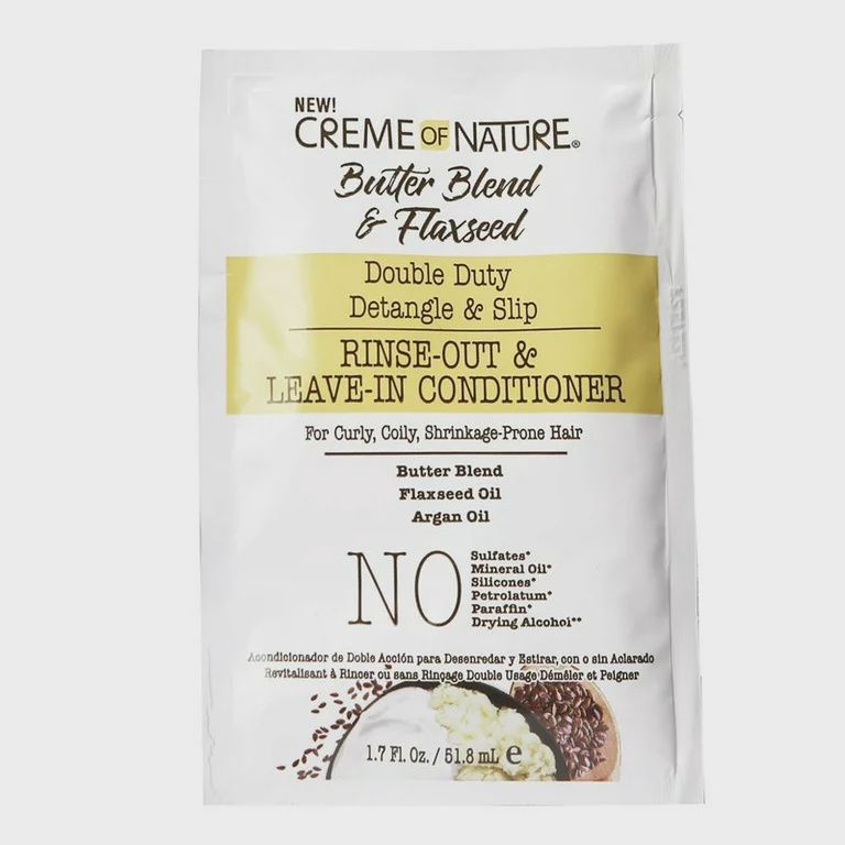 CREME OF NATURE BUTTER BLEND &amp; FLAXSEED DOUBLE DUTY DETANGLE &amp; SLIP RINSE OUT &amp; LEAVE-IN CONDITIONER 1.7OZ