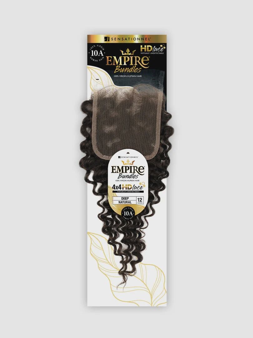 HH 4 X 4 HD LACE CLOSURE DEEP WAVE 12&quot; - EMPIREBUNDLE - NATURAL - 10A