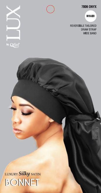 Lux Luxury Silky Satin Braid Bonnet, Color: BLACK