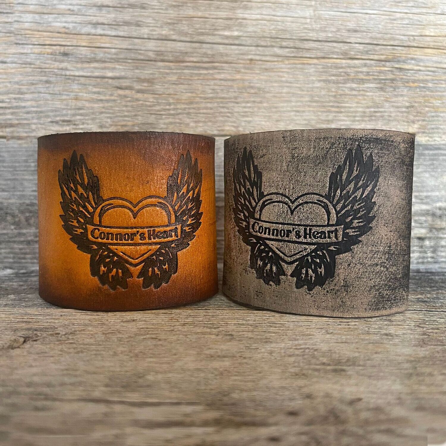MADE TO ORDER – CONNOR’S HEART LOGO WIDE LEATHER CUFF