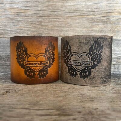 MADE TO ORDER – CONNOR’S HEART LOGO WIDE LEATHER CUFF