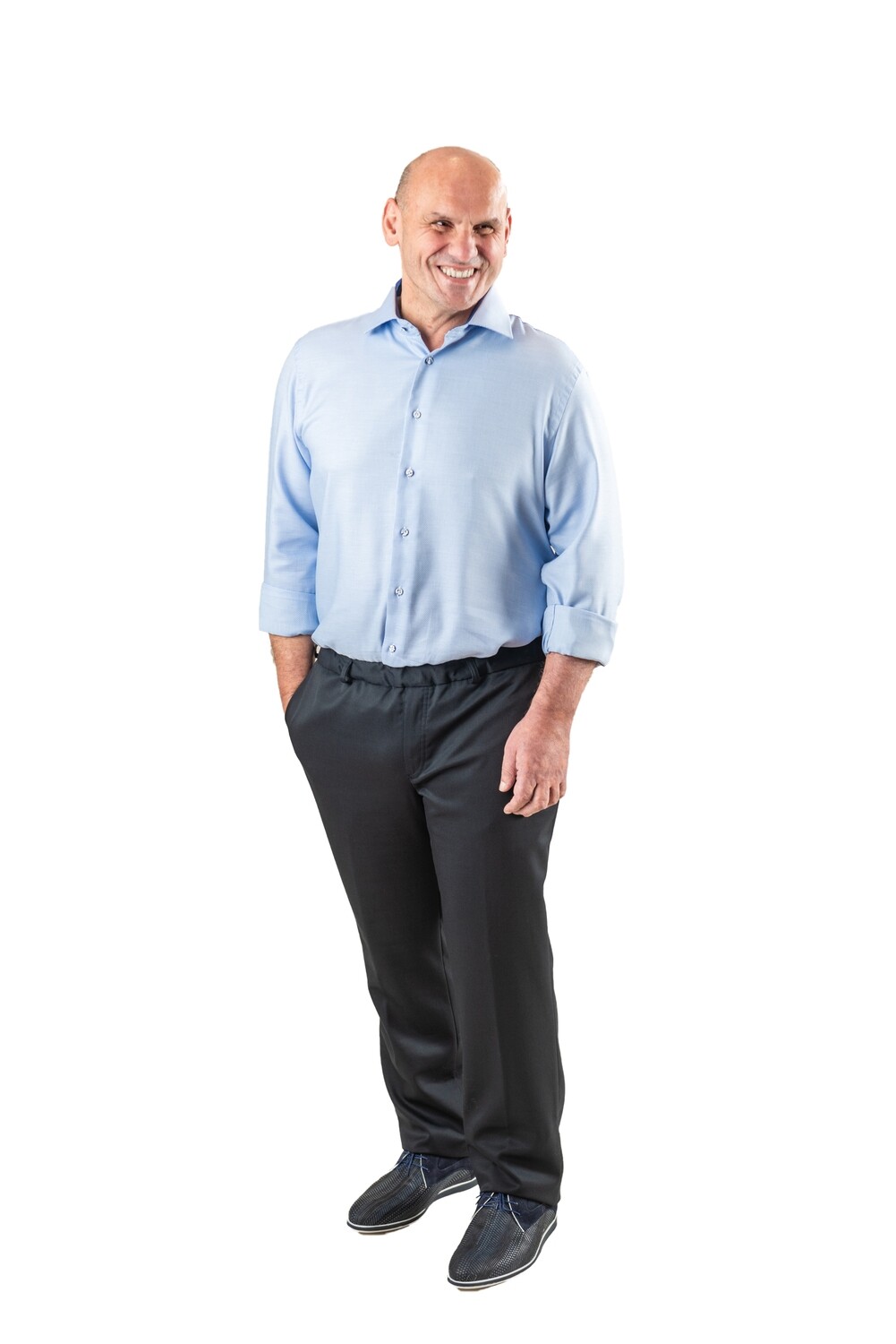 Trousers with elastic - navy wool