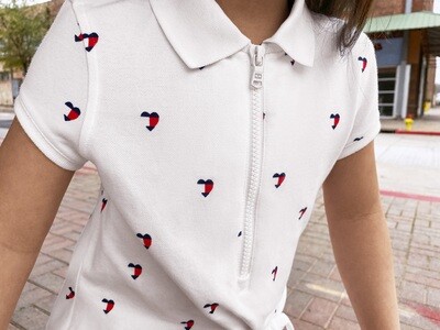 Polo dress with wide neckline - white