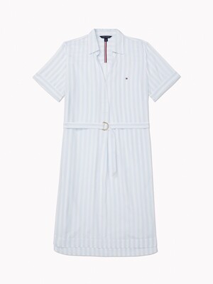 V-neck shirt dress - white and blue