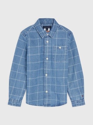Shirt with magnetic buttons - checkered denim