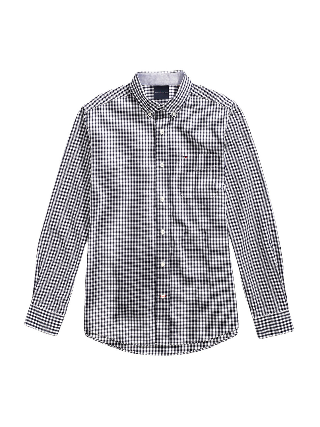 Shirt with magnetic buttons - white navy checkered