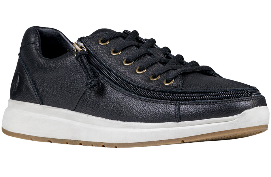 Classic shoes with front zip - black leather - wide fit
