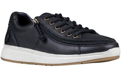 Classic shoes with front zip - black leather - wide fit