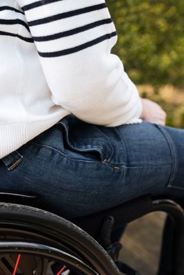 Wheelchair trousers with open front